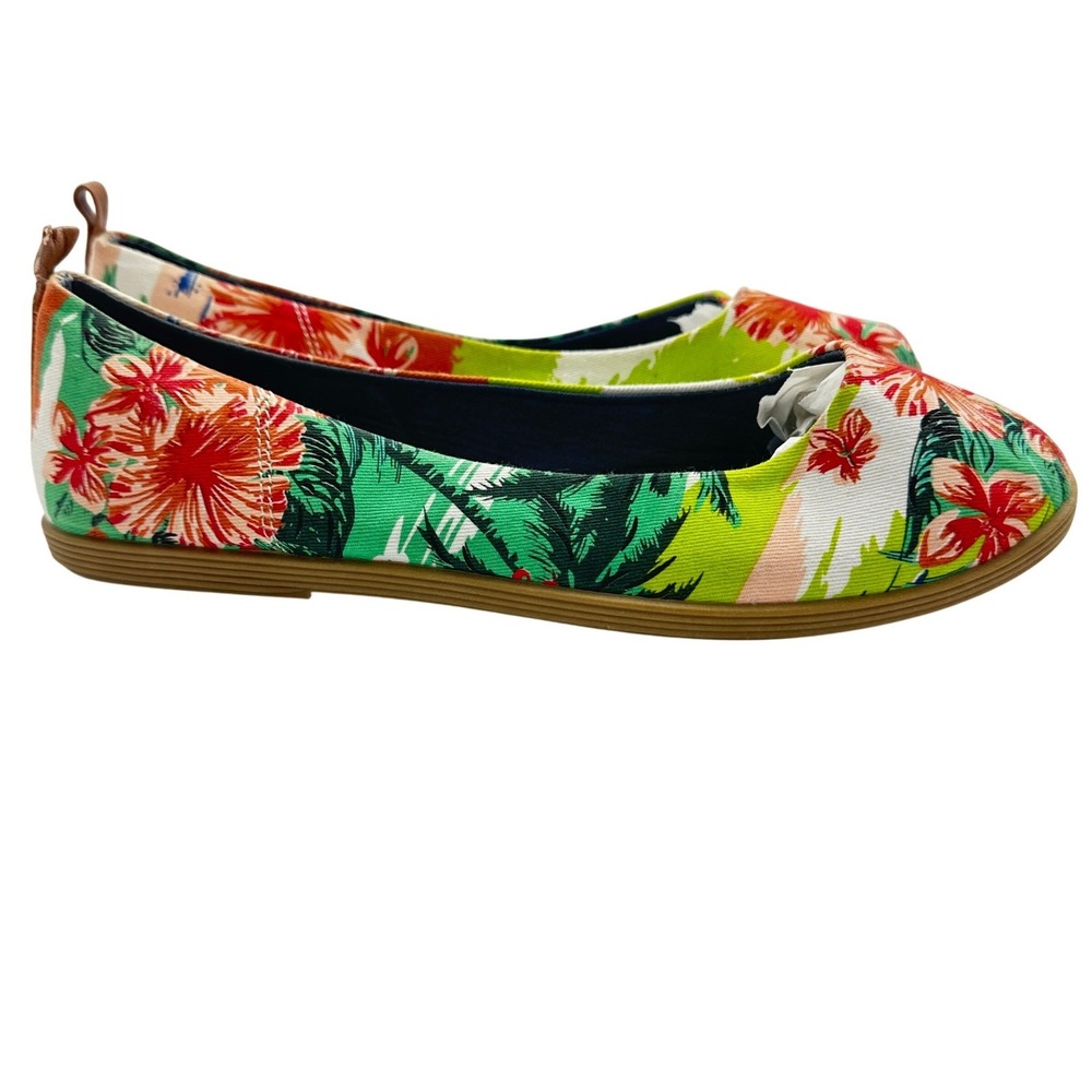 Mudd Ballet Flats Women 8 Green Red Tropical Floral MDCOSMICPRINT NEW - Picture 6 of 11